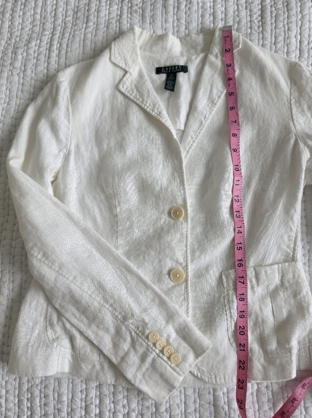 Lauren Ralph Lauren Pure Linen Blazer | Ivory Cream Tailored Jacket | Size 6 - Picture 6 of 8